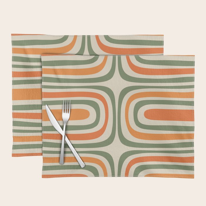 Retro Abstract Boho Confaab Vertical Pattern in Mossy Olive Green Orange Beige Placemat Gallery Image 1