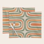 Retro Abstract Boho Confaab Vertical Pattern in Mossy Olive Green Orange Beige Placemat Gallery Image 1