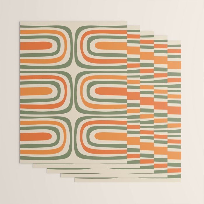 Retro Abstract Boho Confaab Vertical Pattern in Mossy Olive Green Orange Beige Wrapping Paper Gallery Image 3
