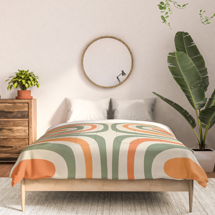 Retro Abstract Boho Confaab Vertical Pattern in Mossy Olive Green Orange Beige Comforter Gallery Image 3