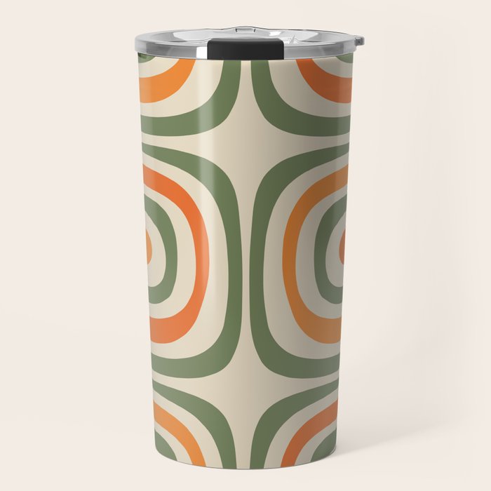 Retro Abstract Boho Confaab Vertical Pattern in Mossy Olive Green Orange Beige Travel Mug Gallery Image 1