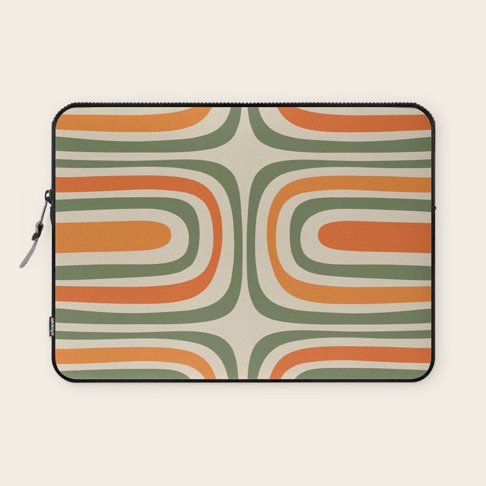 Retro Abstract Boho Confaab Vertical Pattern in Mossy Olive Green Orange Beige Laptop Sleeve Gallery Image 1