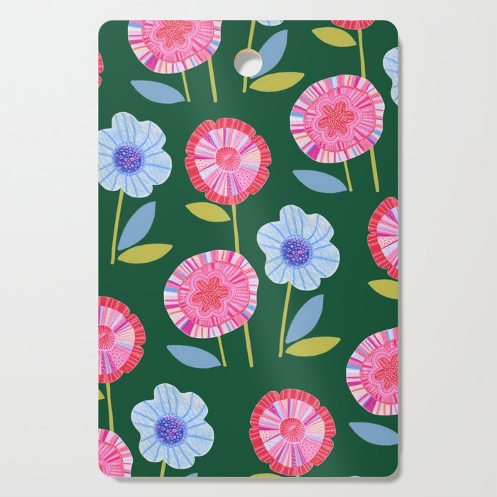 Folky Flowers in Bloom in Green & Pink Cutting Board Gallery Image 1