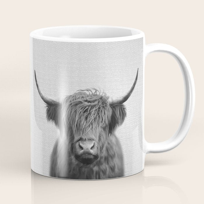 Highland Cow - Black & White Coffee Mug Gallery Image 1