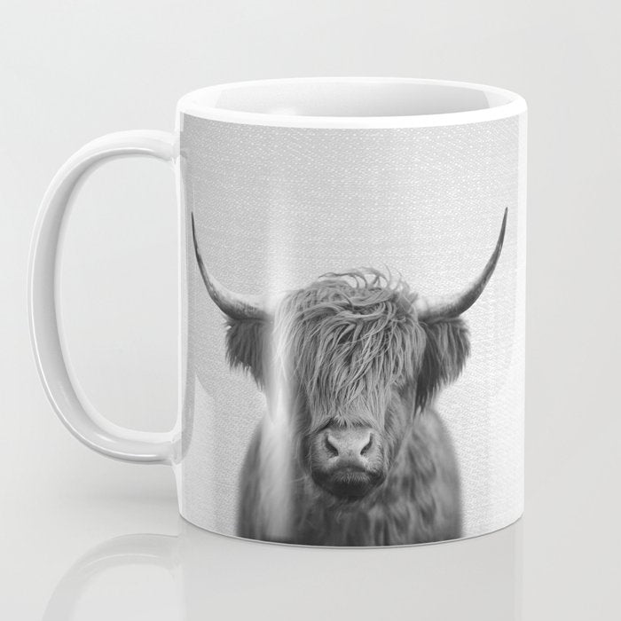Highland Cow - Black & White Coffee Mug Gallery Image 3