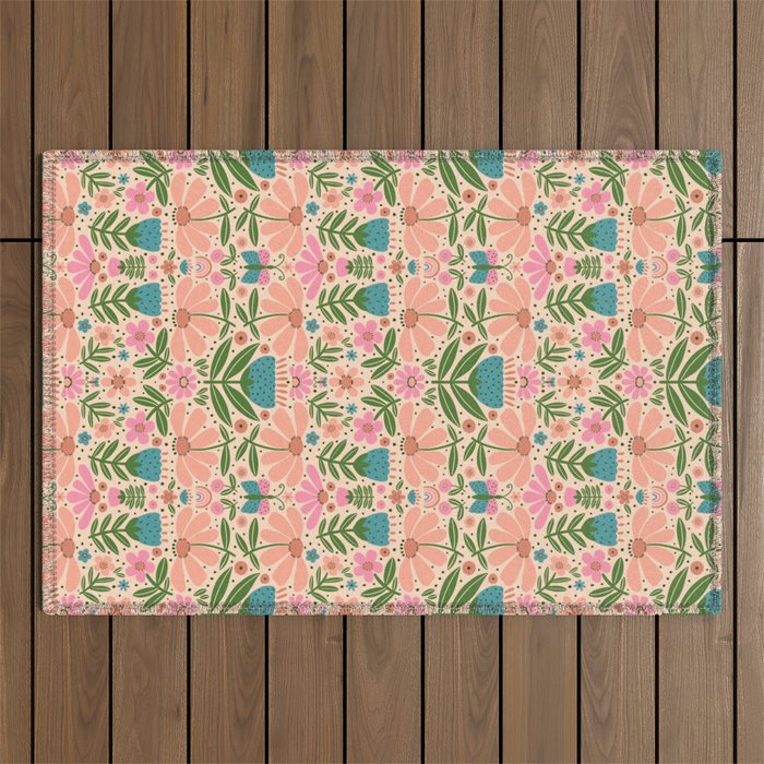 Pretty Floral - sweet pink Outdoor Rug Gallery Image 1