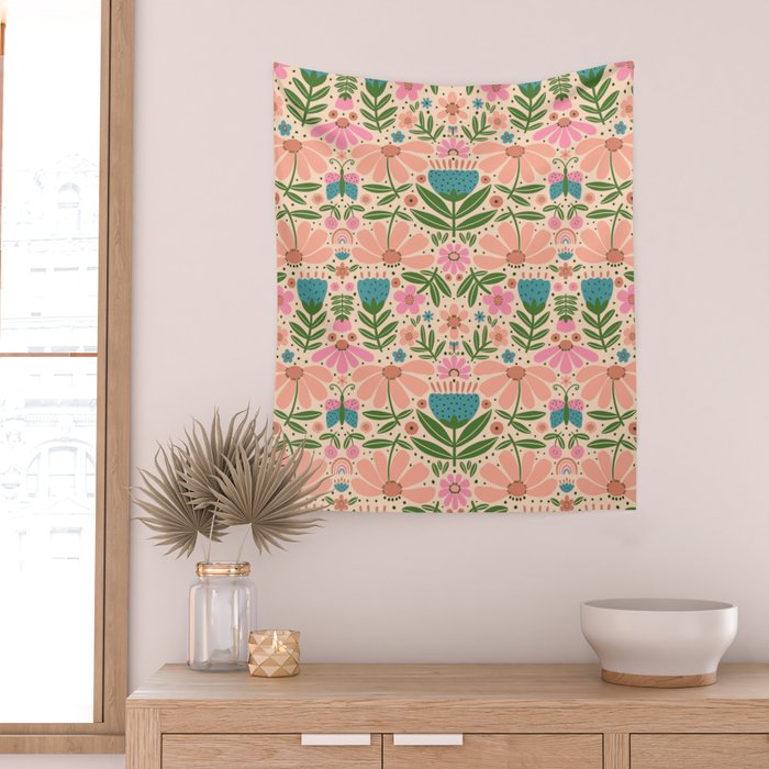 Pretty Floral - sweet pink Wall Tapestry Gallery Image 2