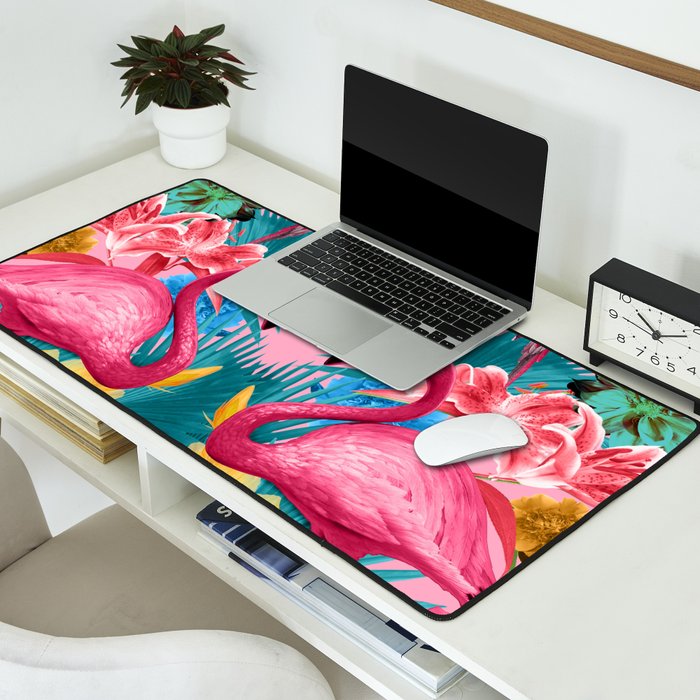 Flamingo and Tropical garden Desk Mat Gallery Image 2
