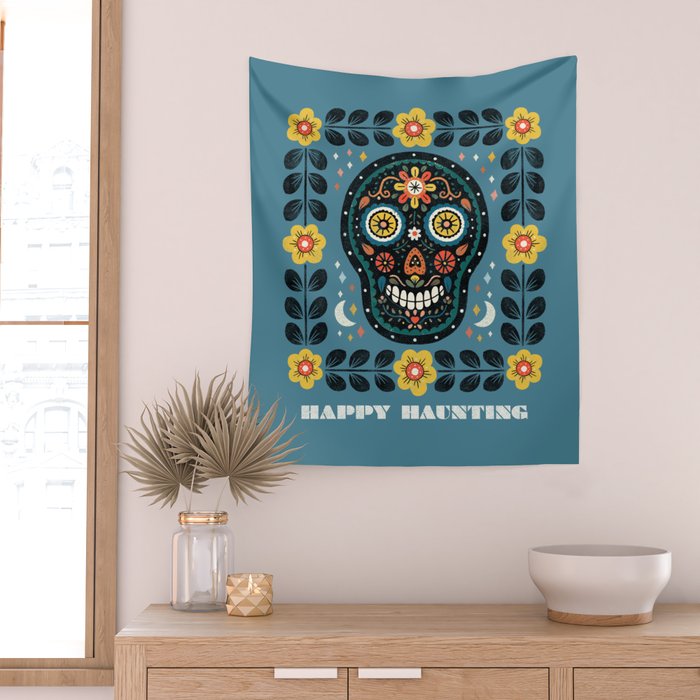 Happy Haunting | Day of Dead Skull Wall Tapestry Gallery Image 2