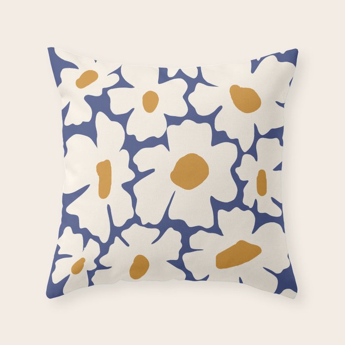 Boho Blue blossom garden  Throw Pillow Gallery Image 1