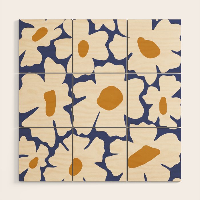 Boho Blue blossom garden  Wood Wall Art Gallery Image 1
