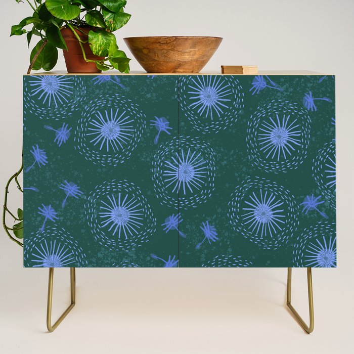 Make A Wish Dandelion Pattern in Forest Green & Blue Credenza Gallery Image 1