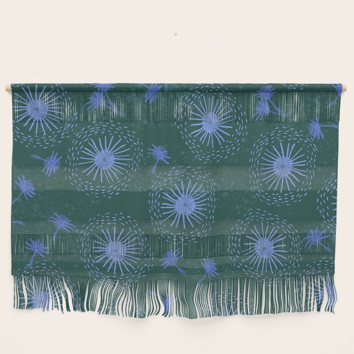 Make A Wish Dandelion Pattern in Forest Green & Blue Wall Hanging Gallery Image 1