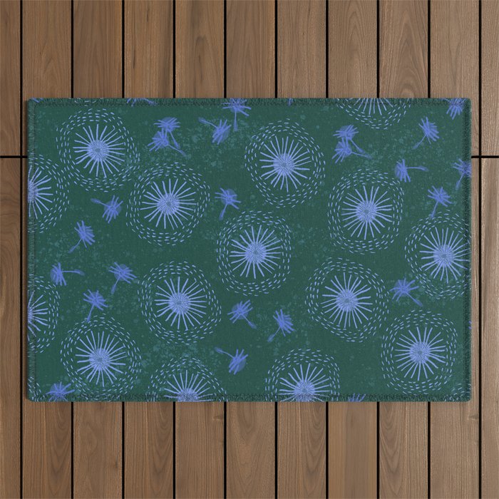 Make A Wish Dandelion Pattern in Forest Green & Blue Outdoor Rug Gallery Image 1