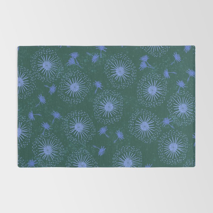 Make A Wish Dandelion Pattern in Forest Green & Blue Rug Gallery Image 2