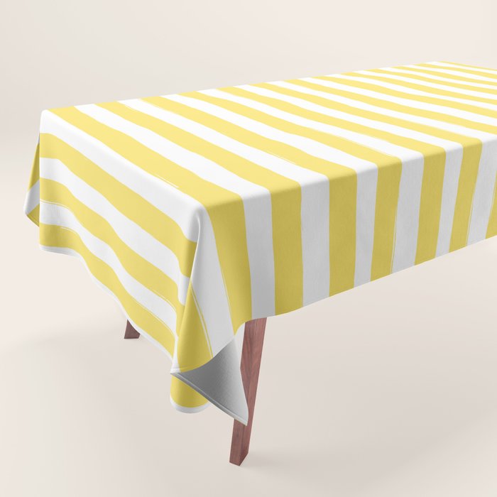 Yellow and White Cabana Stripes Palm Beach Preppy Tablecloth Gallery Image 1