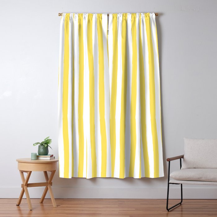 Yellow and White Cabana Stripes Palm Beach Preppy Window Curtain Gallery Image 1