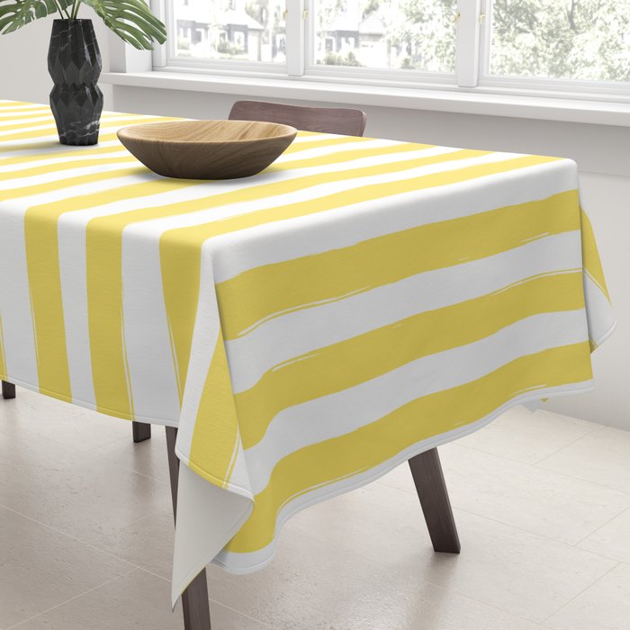 Yellow and White Cabana Stripes Palm Beach Preppy Tablecloth Gallery Image 3