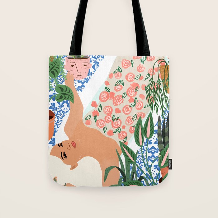 Moroccan Bath With Plants #botanical #illustration Tote Bag Gallery Image 1