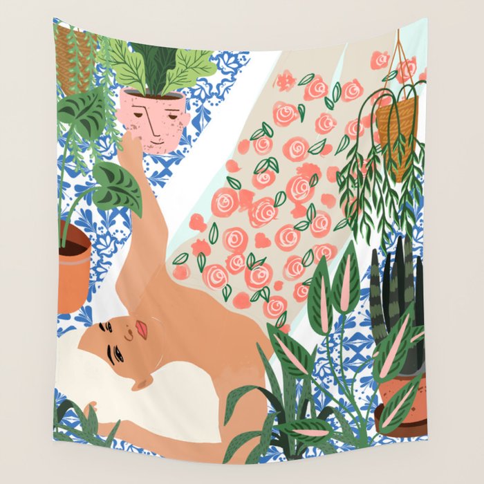 Moroccan Bath With Plants #botanical #illustration Wall Tapestry Gallery Image 4