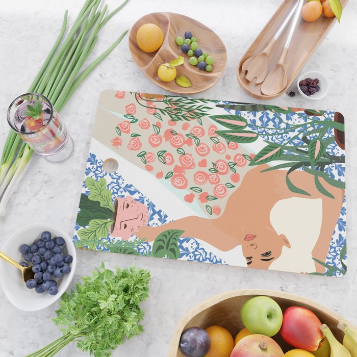 Moroccan Bath With Plants #botanical #illustration Cutting Board Gallery Image 2
