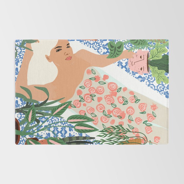 Moroccan Bath With Plants #botanical #illustration Rug Gallery Image 2