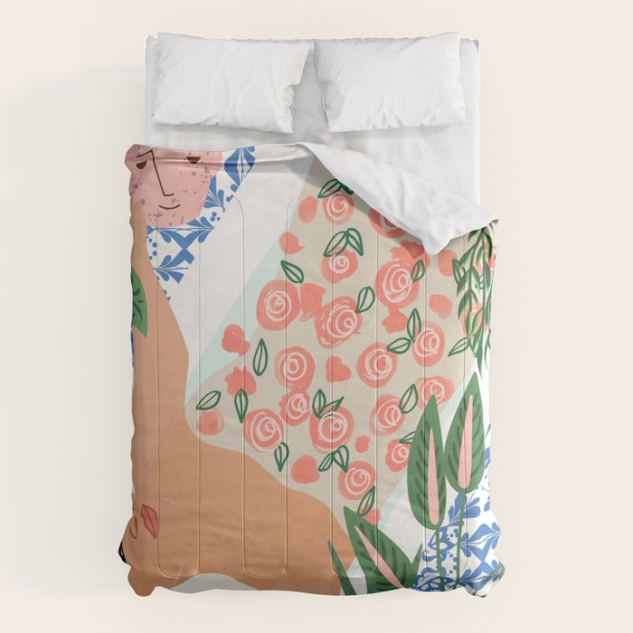Moroccan Bath With Plants #botanical #illustration Comforter Gallery Image 6