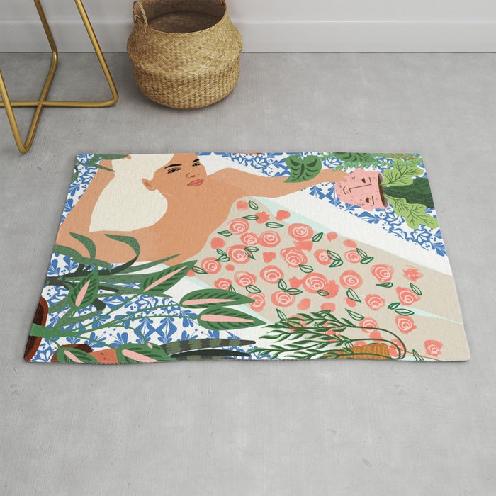 Moroccan Bath With Plants #botanical #illustration Rug Gallery Image 1