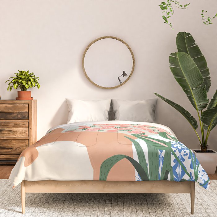 Moroccan Bath With Plants #botanical #illustration Comforter Gallery Image 3