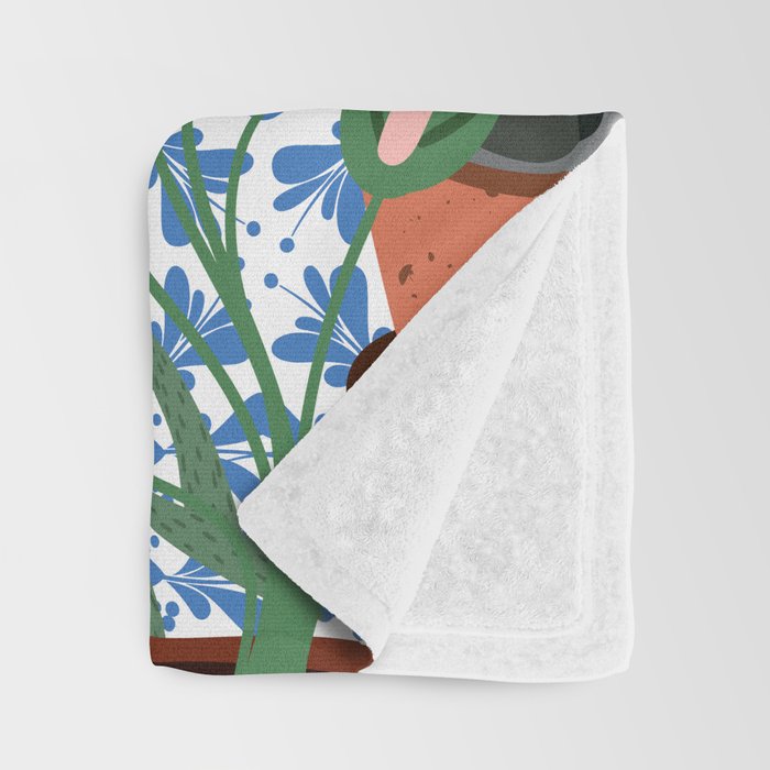 Moroccan Bath With Plants #botanical #illustration Throw Blanket Gallery Image 3
