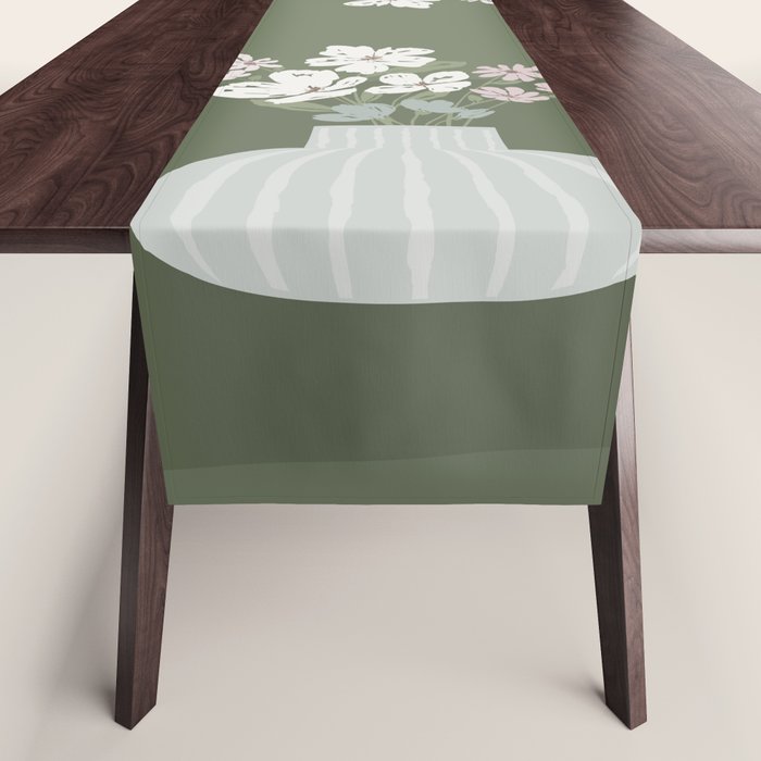 Wildflower bouquet in vase illustration - muted pink, beige and sage green flowers  Table Runner Gallery Image 1