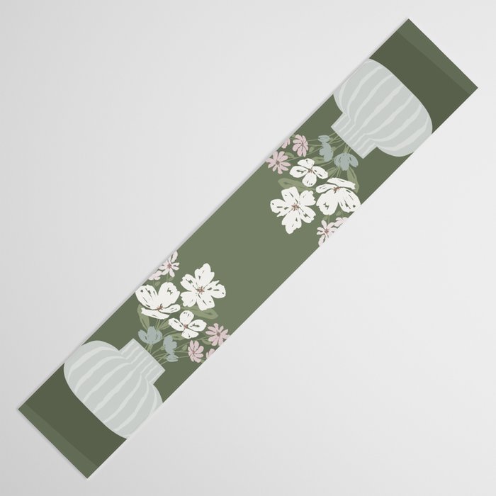 Wildflower bouquet in vase illustration - muted pink, beige and sage green flowers  Table Runner Gallery Image 3