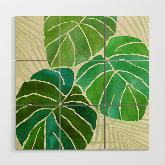 Tropical Plants Monstera Leaf Wood Wall Art Gallery Image 1
