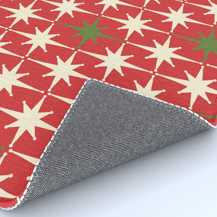 Atomic Age Christmas Starbursts - Midcentury Modern Xmas Holiday Pattern Cream Green Red Rug Gallery Image 4