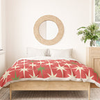 Atomic Age Christmas Starbursts - Midcentury Modern Xmas Holiday Pattern Cream Green Red Duvet Cover Gallery Image 3