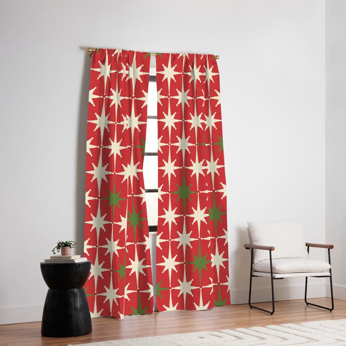 Atomic Age Christmas Starbursts - Midcentury Modern Xmas Holiday Pattern Cream Green Red Window Curtain Gallery Image 2