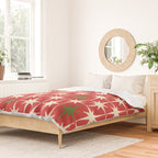 Atomic Age Christmas Starbursts - Midcentury Modern Xmas Holiday Pattern Cream Green Red Duvet Cover Gallery Image 2