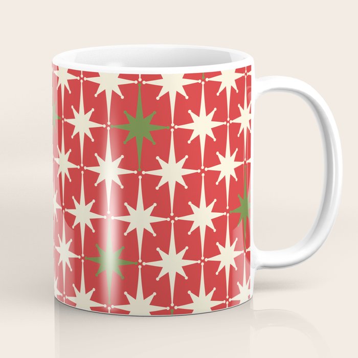 Atomic Age Christmas Starbursts - Midcentury Modern Xmas Holiday Pattern Cream Green Red Coffee Mug Gallery Image 1