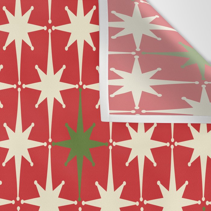 Atomic Age Christmas Starbursts - Midcentury Modern Xmas Holiday Pattern Cream Green Red Wall Tapestry Gallery Image 3