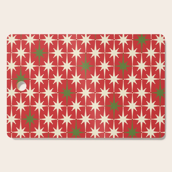 Atomic Age Christmas Starbursts - Midcentury Modern Xmas Holiday Pattern Cream Green Red Cutting Board Gallery Image 1