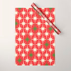 Atomic Age Christmas Starbursts - Midcentury Modern Xmas Holiday Pattern Cream Green Red Wrapping Paper Gallery Image 1