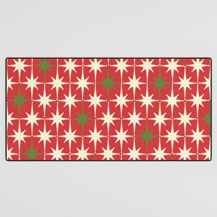 Atomic Age Christmas Starbursts - Midcentury Modern Xmas Holiday Pattern Cream Green Red Desk Mat Gallery Image 3