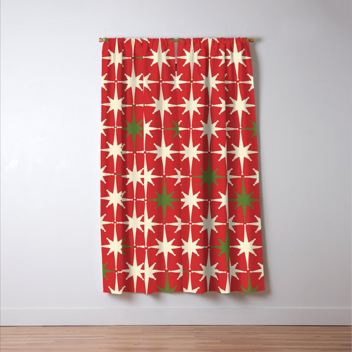 Atomic Age Christmas Starbursts - Midcentury Modern Xmas Holiday Pattern Cream Green Red Window Curtain Gallery Image 3