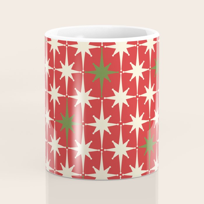 Atomic Age Christmas Starbursts - Midcentury Modern Xmas Holiday Pattern Cream Green Red Coffee Mug Gallery Image 4