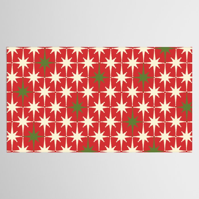 Atomic Age Christmas Starbursts - Midcentury Modern Xmas Holiday Pattern Cream Green Red Tablecloth Gallery Image 2