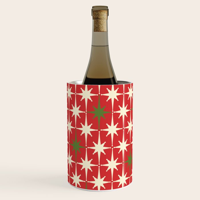 Atomic Age Christmas Starbursts - Midcentury Modern Xmas Holiday Pattern Cream Green Red Wine Chiller Gallery Image 1
