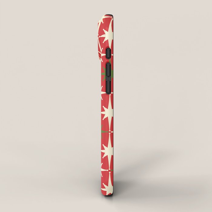 Atomic Age Christmas Starbursts - Midcentury Modern Xmas Holiday Pattern Cream Green Red iPhone Case Gallery Image 2