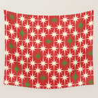 Atomic Age Christmas Starbursts - Midcentury Modern Xmas Holiday Pattern Cream Green Red Wall Tapestry Gallery Image 4