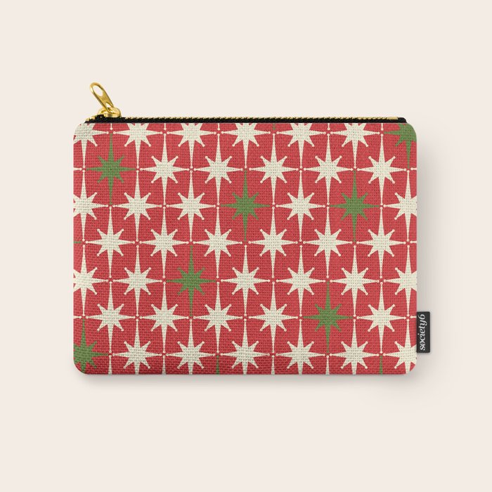 Atomic Age Christmas Starbursts - Midcentury Modern Xmas Holiday Pattern Cream Green Red Carry All Pouch Gallery Image 1