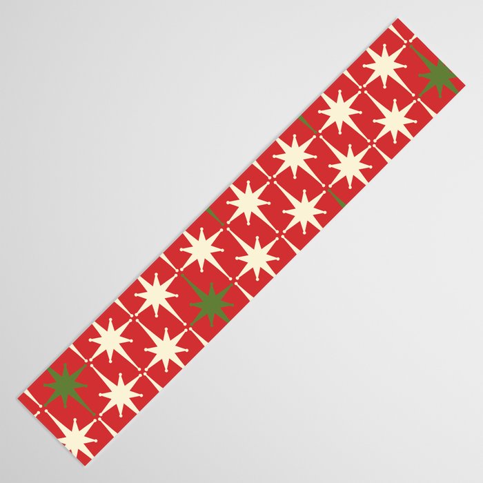 Atomic Age Christmas Starbursts - Midcentury Modern Xmas Holiday Pattern Cream Green Red Table Runner Gallery Image 3